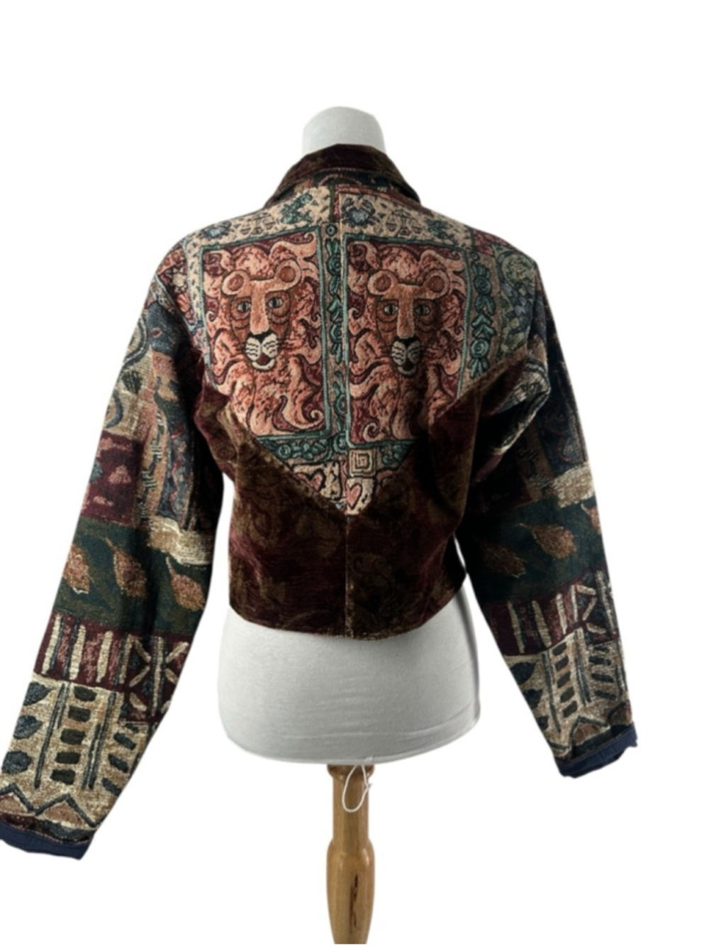 Vintage 90s Village Factory Velvet Patchwork Tapestry Statement Coat boho sz sm - Picture 8 of 9